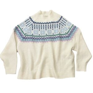 Old Navy Holiday Boxy Poly/Wool
Blend Sweater Women’s 2XL Cream Multicolor NWT